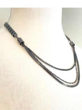 Caroline Néron Gunmetal Multi-Strand Chain Necklace Statement Jewelry Quebec